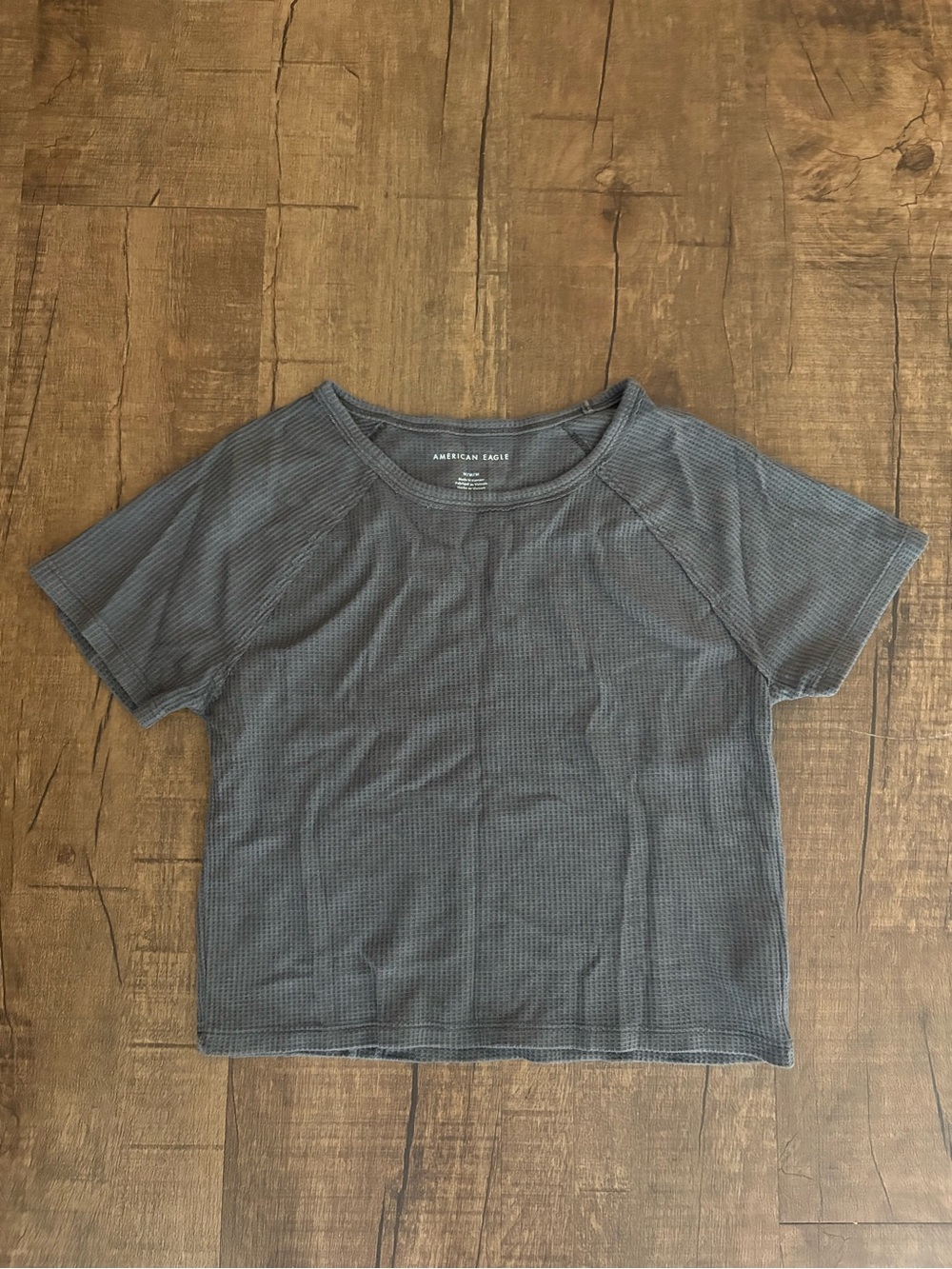 American Eagle Black Waffle Knit Short Sleeve Top